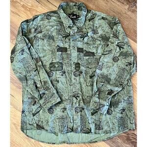 Men's X-Large Long Sleeve Button‎ Down Green Shirt Outdoor Fly Fishing